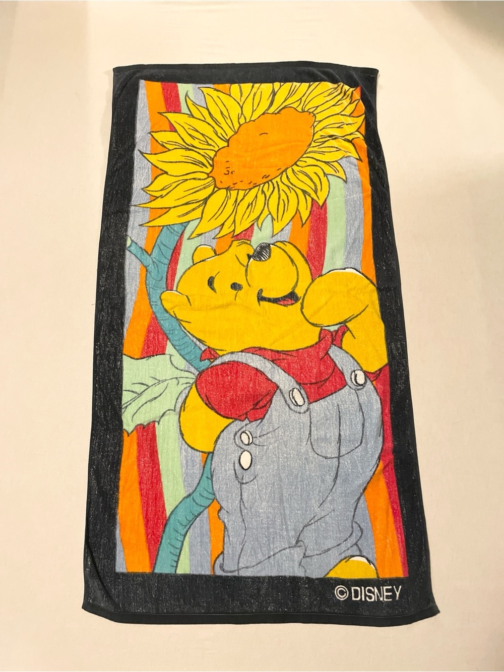 Vintage Disney Winnie The Pooh Beach Towel Sunflower Overalls 90s Y2K